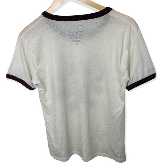 Chaser Retro Good Mood‎ Ringer Tee Size Medium White Brown T-Shirt Bohemian Top - Picture 5 of 10
